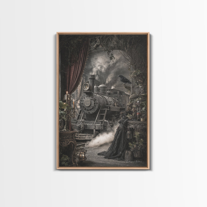 The Abandoned Train Station, Ornate Symbolist Art, Vertical Wall Art, Macabre Wall Art, Canvas Print, Halloween Wall Art
