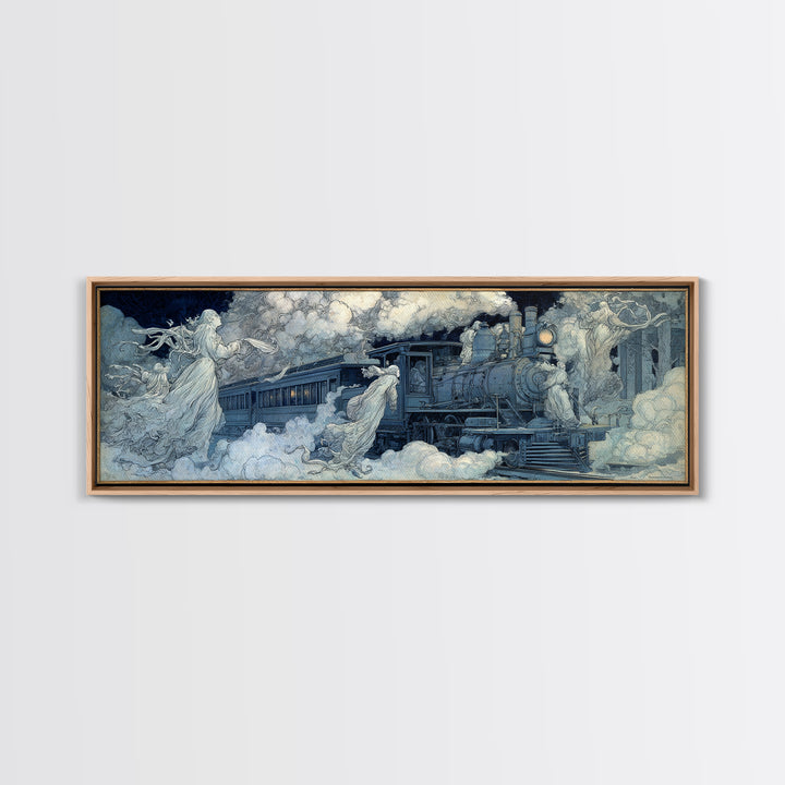 The Abandoned Train Station, Symbolist Death Art, Extra Wide Wall Art, Dark Halloween Decor, Canvas Print, Halloween Wall Art