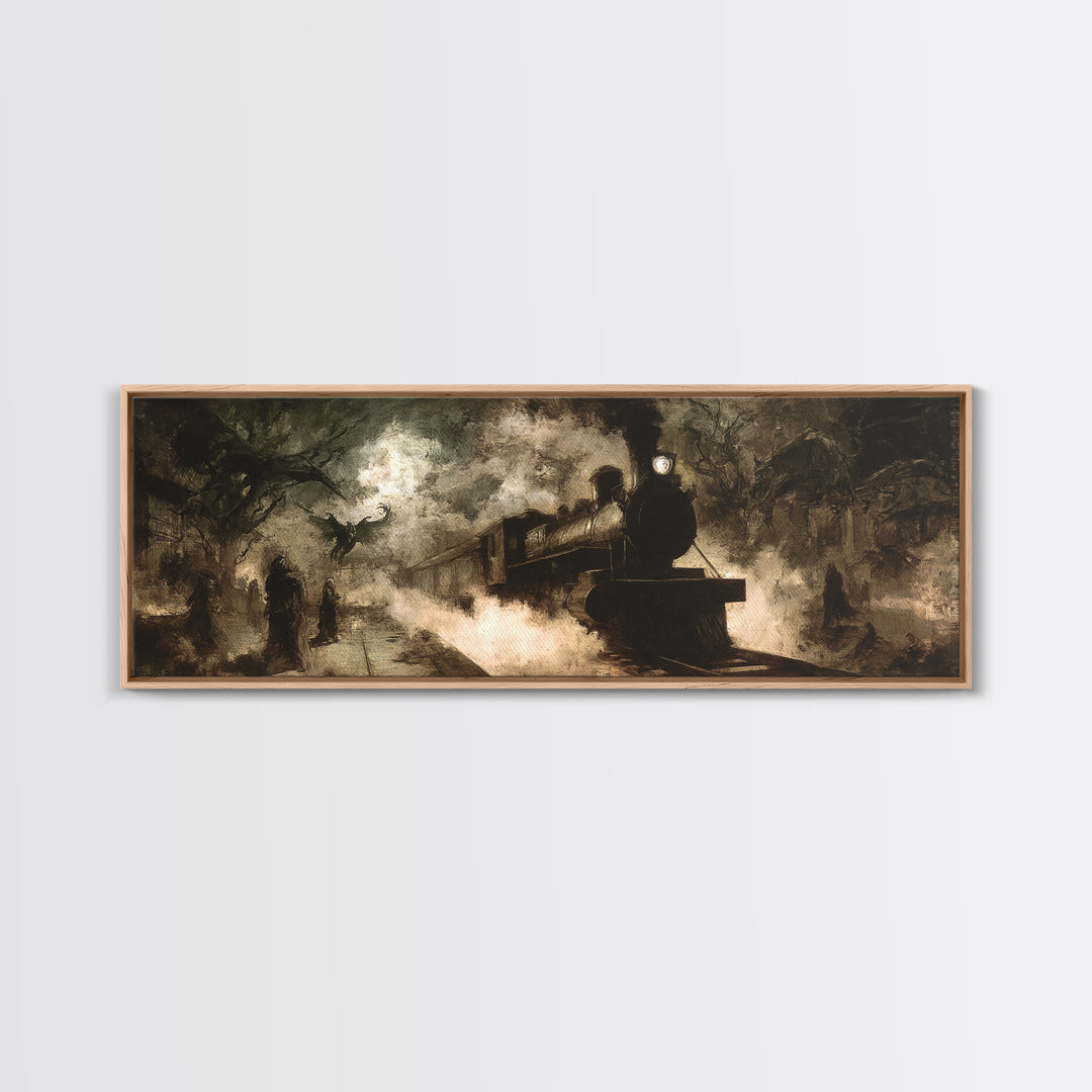 The Abandoned Train Station, Dark Symbolist Art, Extra Wide Wall Art, Macabre Wall Art, Framed Canvas Print, Halloween Wall Art
