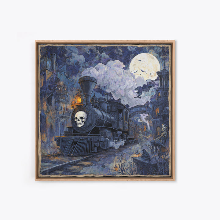 The Abandoned Train Station, Macabre Folk Print Art, Square Wall Art, Dark Halloween Decor, Canvas Print, Halloween Wall Art