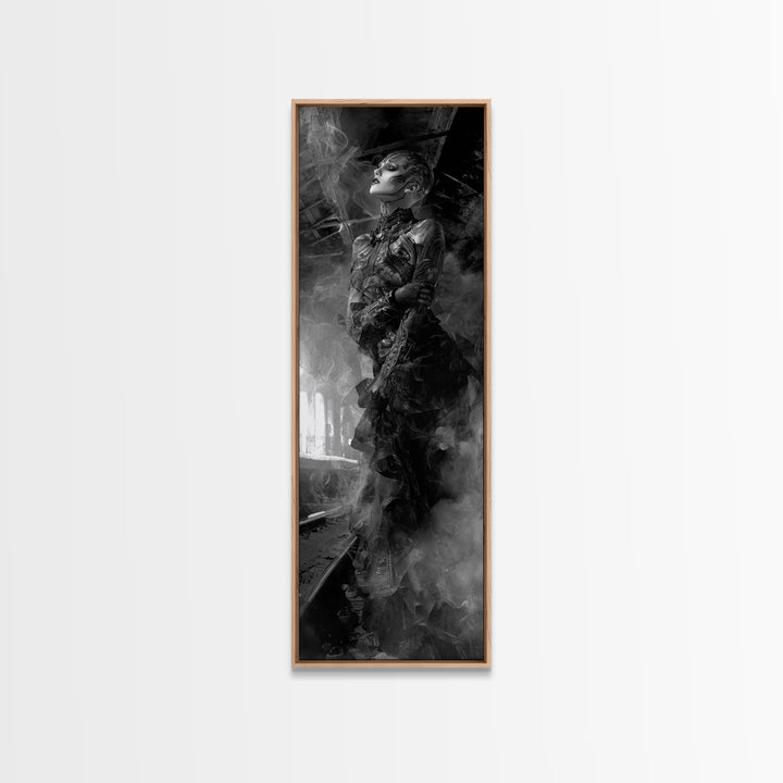 The Abandoned Train Station, Biomechanical Horror Art, Tall Narrow Wall Art, Macabre Wall Art, Framed Canvas Print, Halloween Wall Art