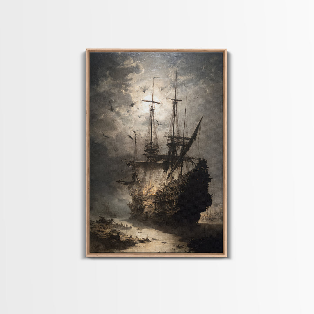The Shipwreck Cove, Dark Romantic Horror Art, Vertical Wall Art, Dark Halloween Decor, Framed Canvas Print, Halloween Wall Art