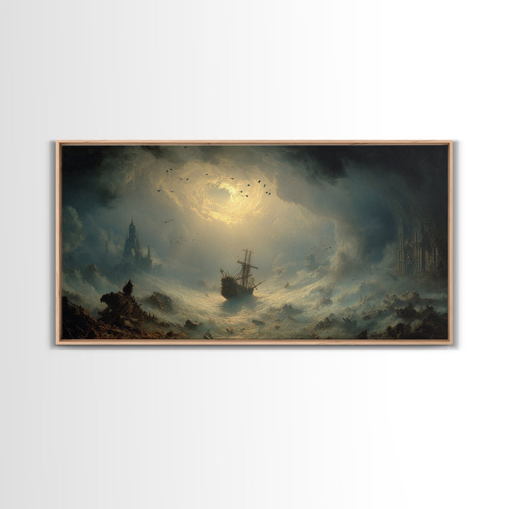 The Shipwreck Cove, Apocalyptic Romantic Art, Wide Panoramic Art, Macabre Wall Art, Canvas Print, Halloween Wall Art, Horror Wall Art