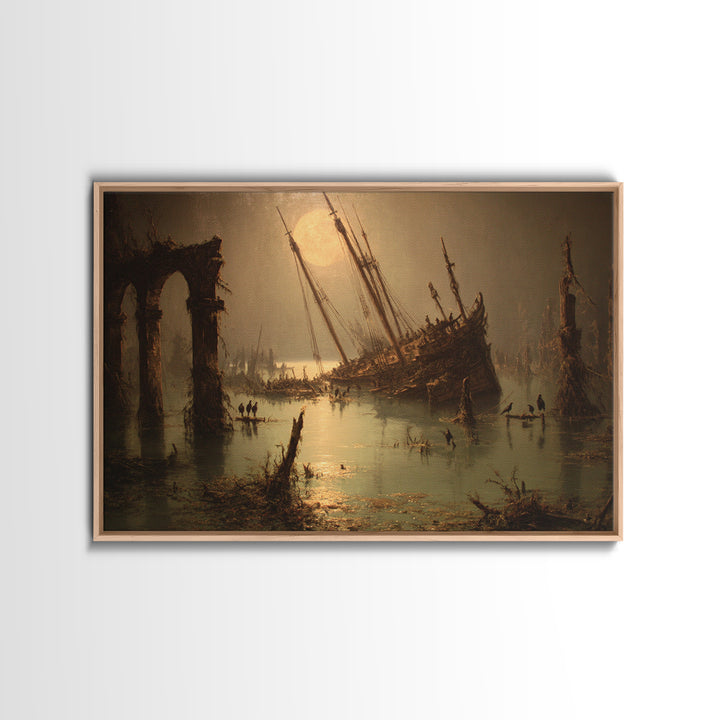 The Shipwreck Cove, Symbolist Gothic Landscape, Landscape Wall Art, Macabre Wall Art, Framed Canvas Print, Halloween Wall Art