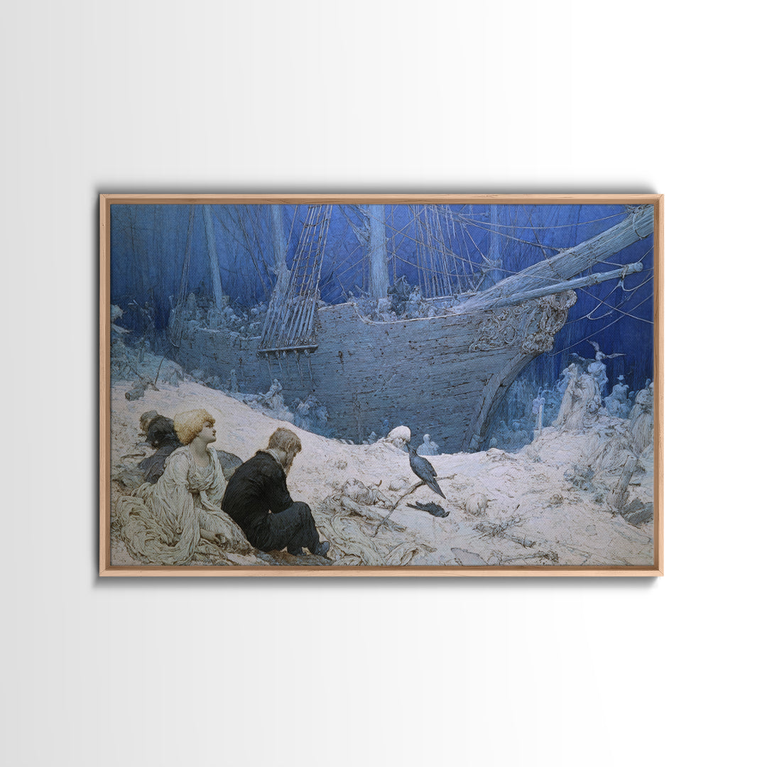 The Shipwreck Cove, Symbolist Death Art, Landscape Wall Art, Dark Fantasy Wall Art, Framed Canvas Print, Halloween Wall Art