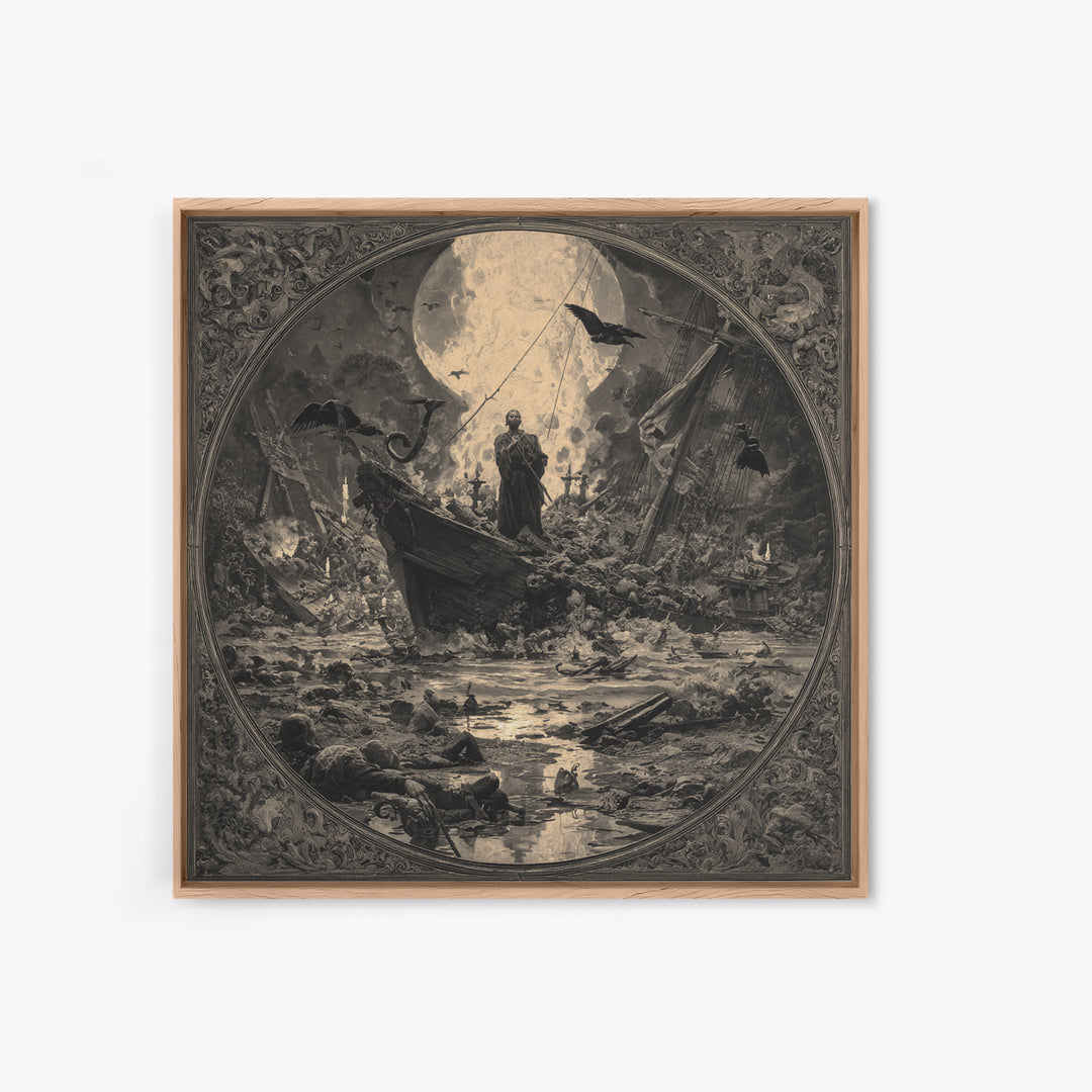 The Shipwreck Cove, Dark Symbolist Art, Square Wall Art, Macabre Wall Art, Framed Canvas Print, Halloween Wall Art