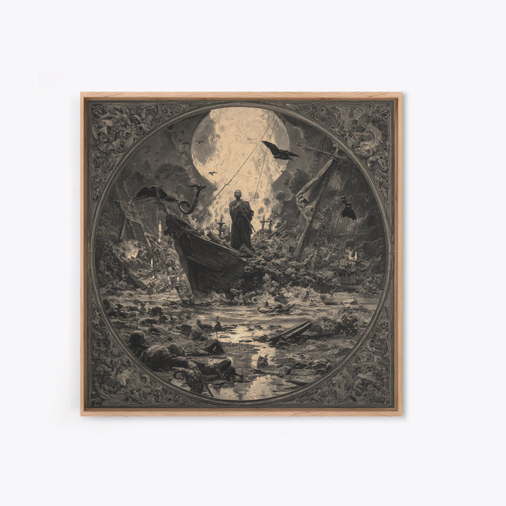 The Shipwreck Cove, Dark Symbolist Art, Square Wall Art, Macabre Wall Art, Framed Canvas Print, Halloween Wall Art