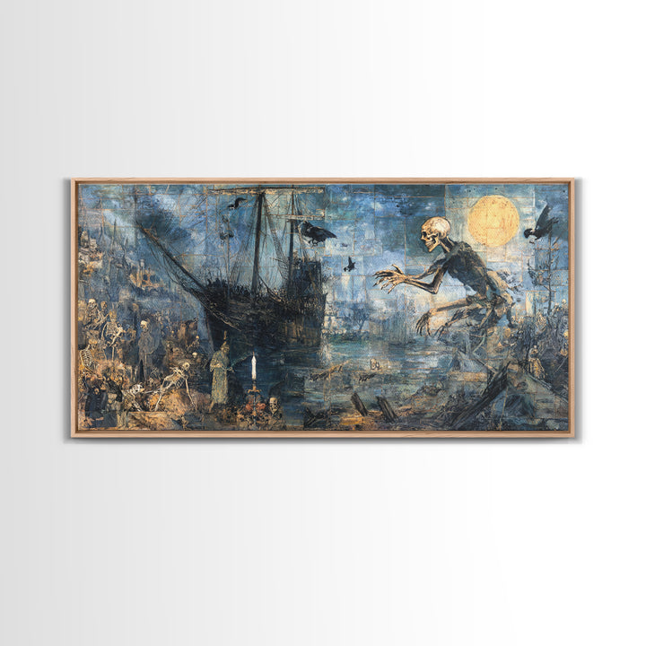 The Shipwreck Cove, Grotesque Carnival Art, Wide Panoramic Art, Dark Fantasy Wall Art, Framed Canvas Print, Halloween Wall Art
