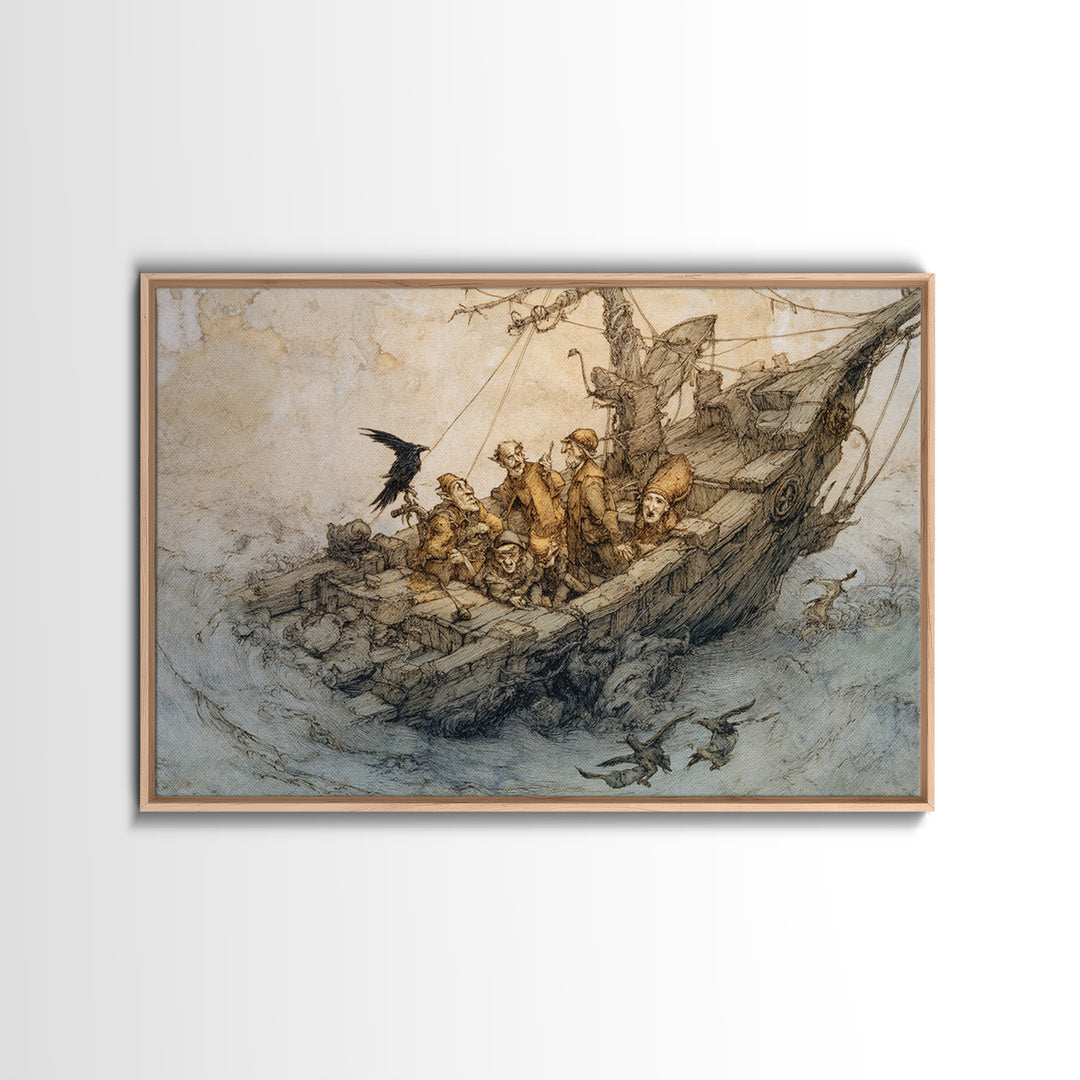 The Shipwreck Cove, Gothic Storybook Art, Landscape Wall Art, Gothic Horror Wall Art, Framed Canvas Print, Halloween Wall Art