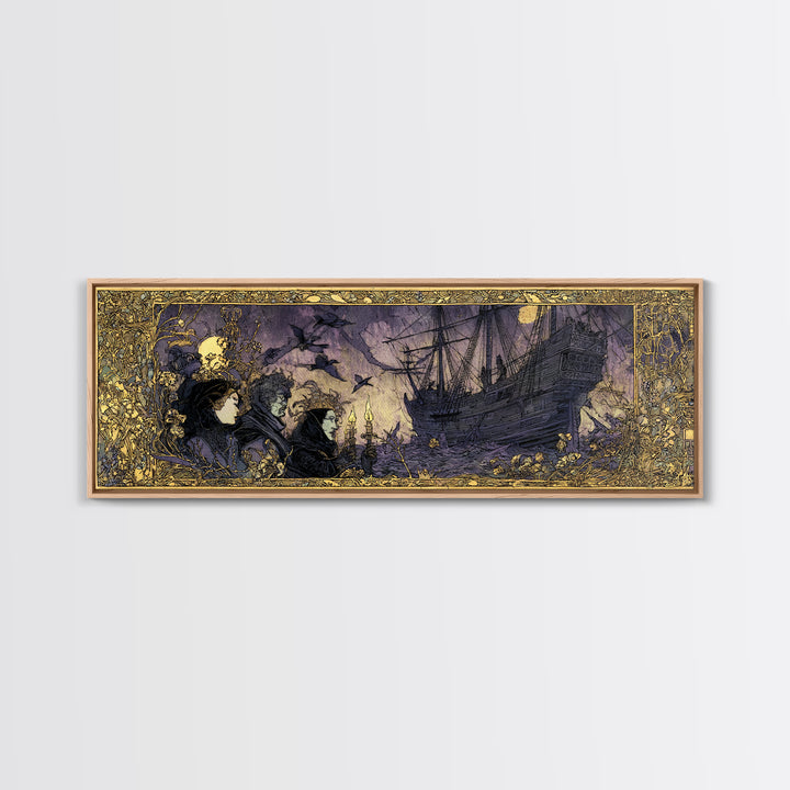 The Shipwreck Cove, Stained Glass Gothic Art, Extra Wide Wall Art, Dark Halloween Decor, Canvas Print, Halloween Wall Art