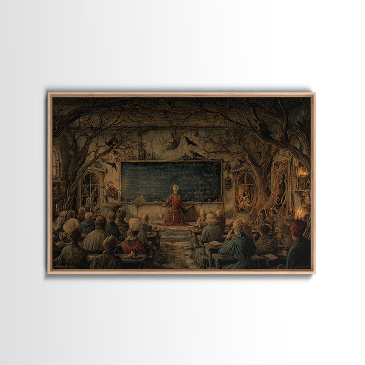 The Silent Schoolhouse, Medieval Grotesque Art, Landscape Wall Art, Gothic Horror Wall Art, Framed Canvas Print, Halloween Wall Art