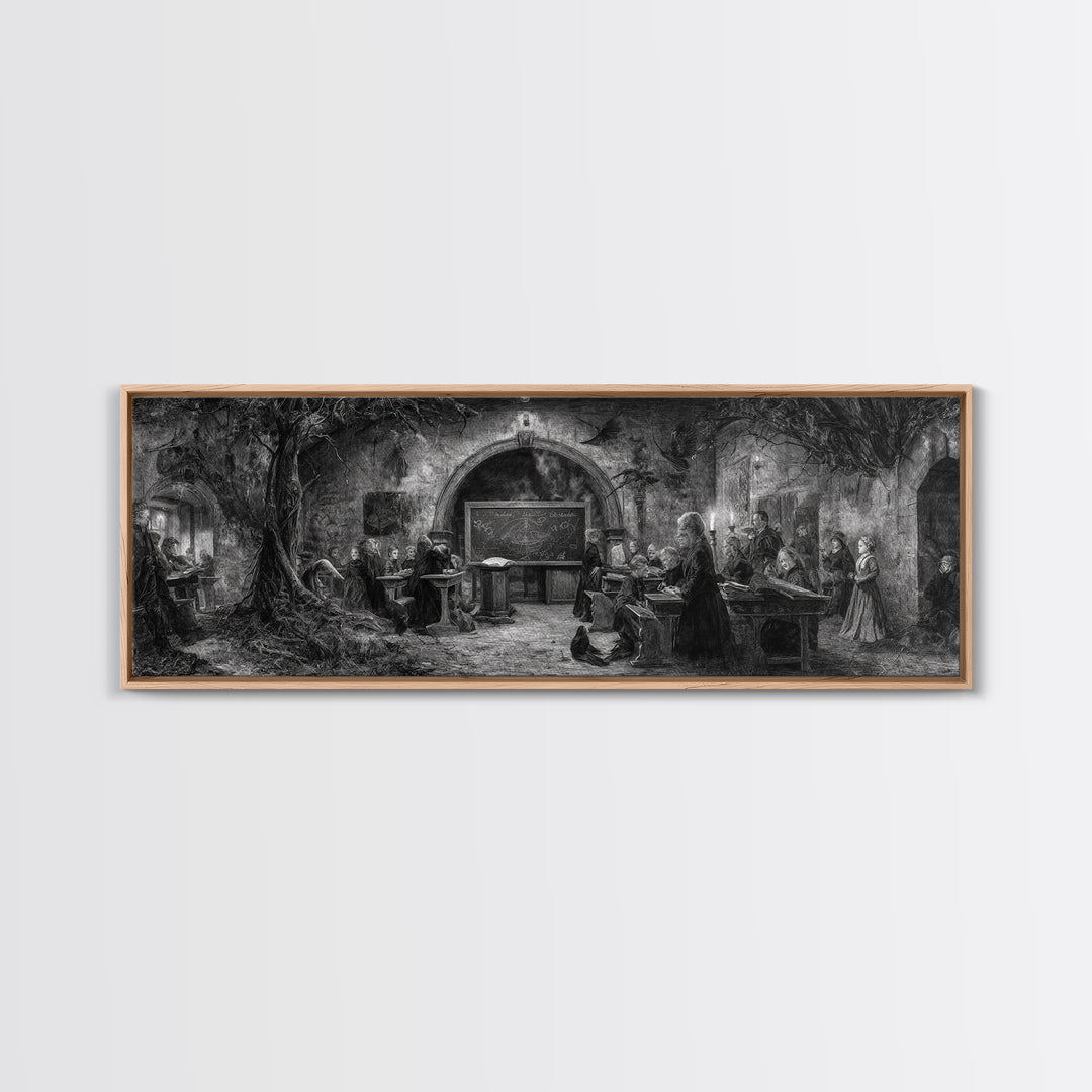 The Silent Schoolhouse, Dark Romantic Horror Art, Extra Wide Wall Art, Dark Halloween Decor, Framed Canvas Print, Halloween Wall Art