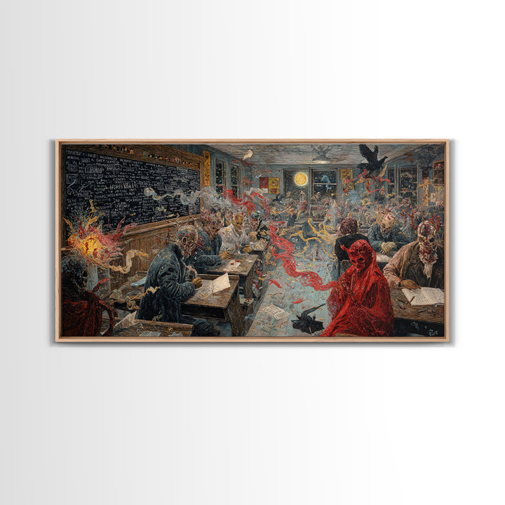The Silent Schoolhouse, Grotesque Carnival Art, Wide Panoramic Art, Gothic Horror Wall Art, Canvas Print, Halloween Wall Art
