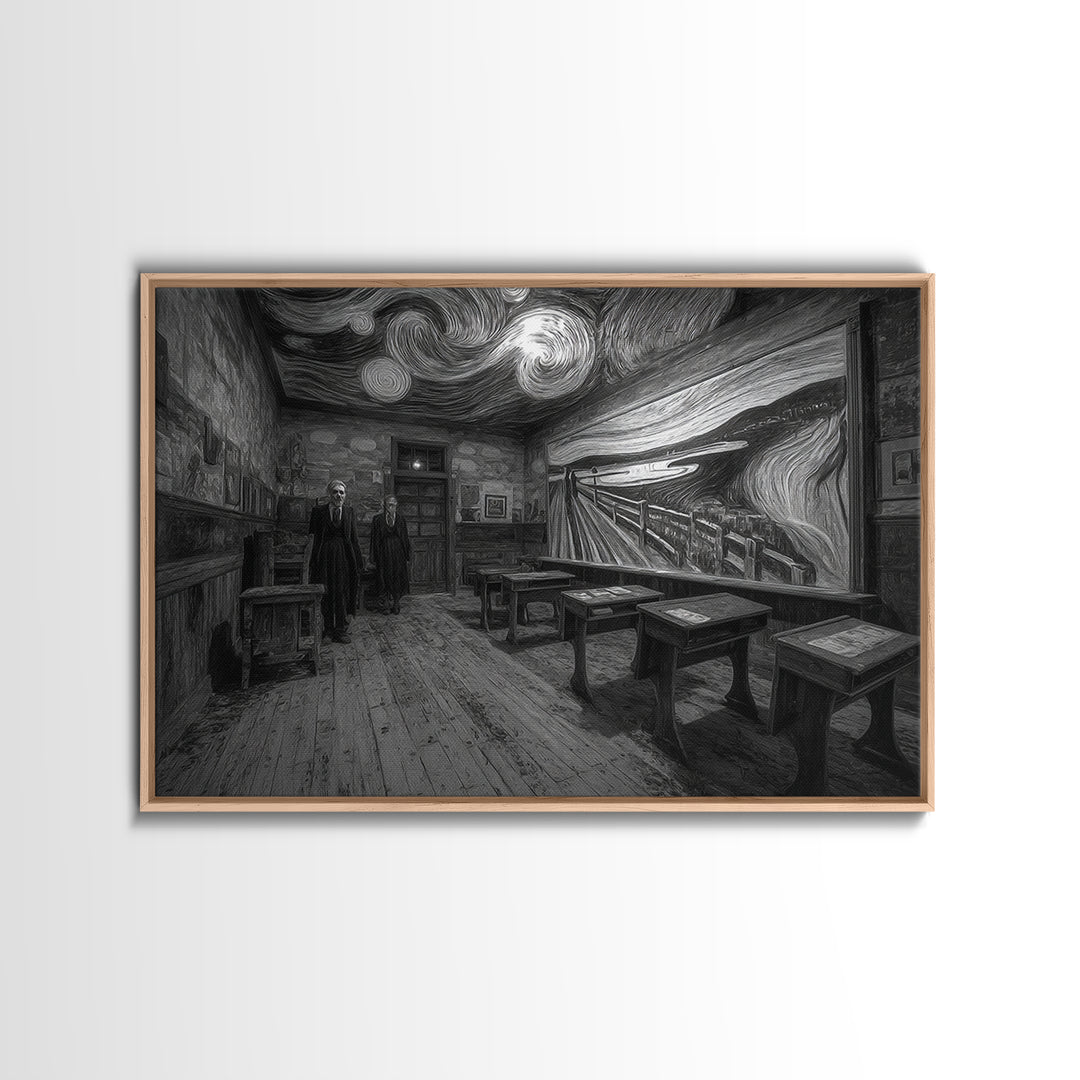 The Silent Schoolhouse, Expressionist Gothic Art, Landscape Wall Art, Dark Halloween Decor, Framed Canvas Print, Halloween Wall Art