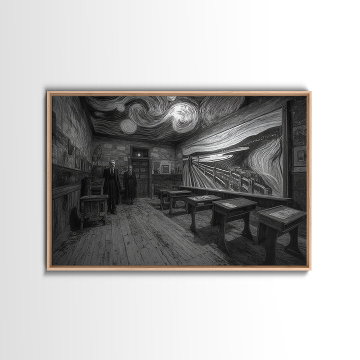 The Silent Schoolhouse, Expressionist Gothic Art, Landscape Wall Art, Dark Halloween Decor, Framed Canvas Print, Halloween Wall Art