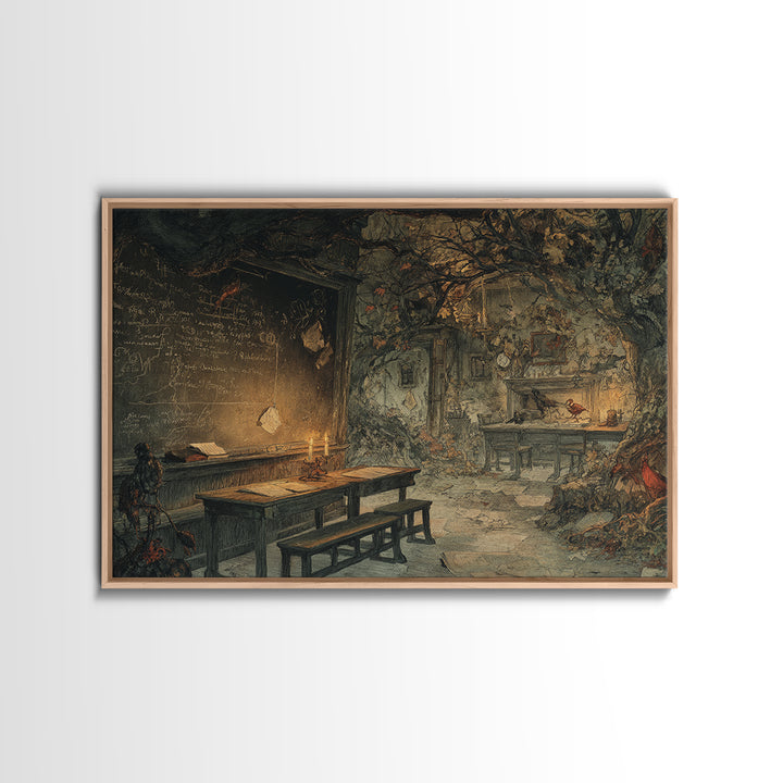 The Silent Schoolhouse, Gothic Storybook Art, Landscape Wall Art, Gothic Horror Wall Art, Framed Canvas Print, Halloween Wall Art