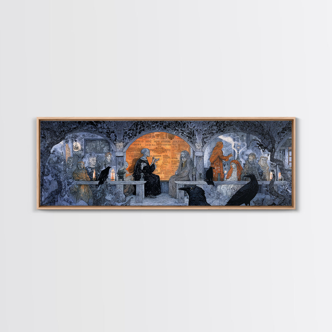 The Silent Schoolhouse, Stained Glass Gothic Art, Extra Wide Wall Art, Dark Fantasy Wall Art, Framed Canvas Print, Halloween Wall Art