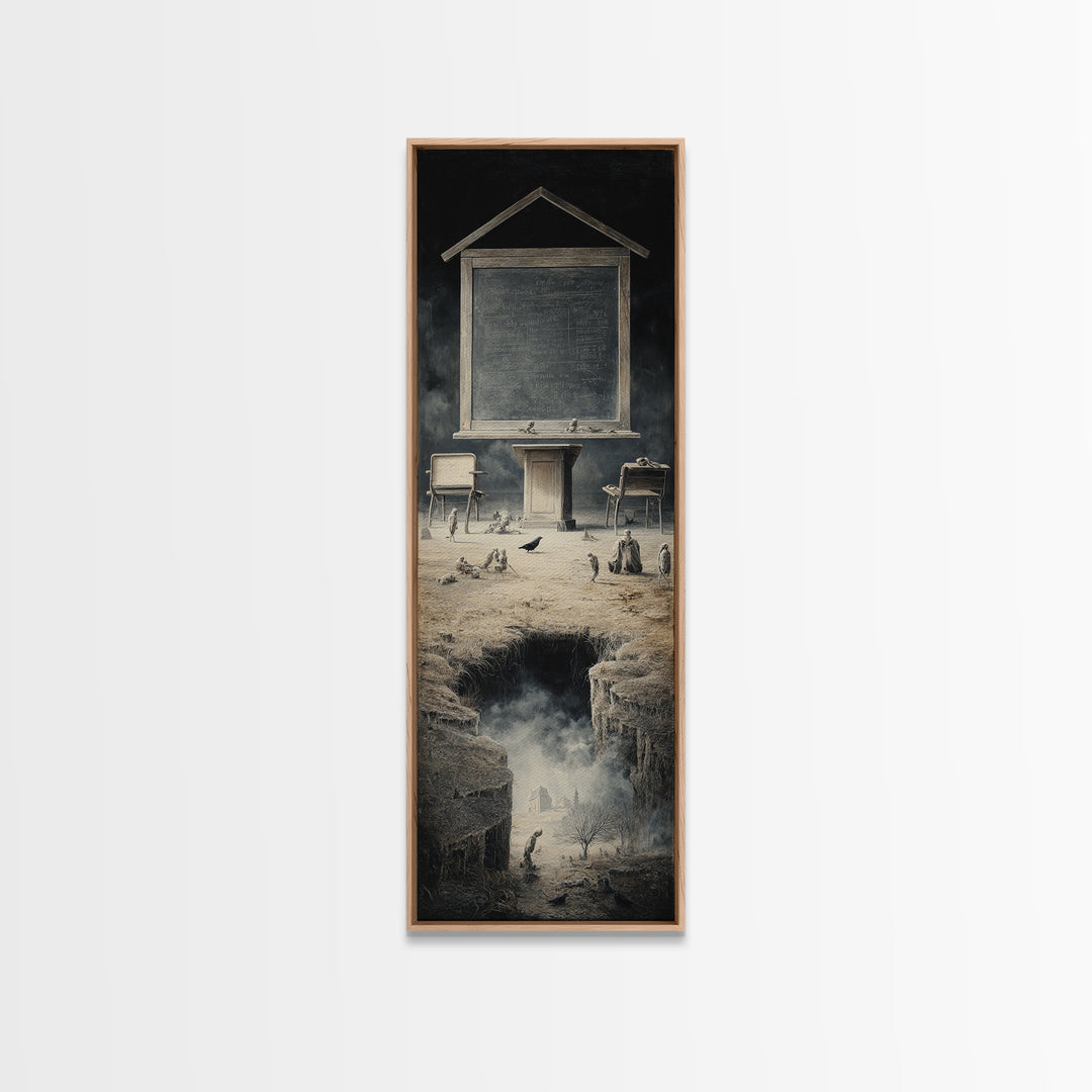 The Silent Schoolhouse, Surreal Apocalyptic Art, Tall Narrow Wall Art, Dark Fantasy Wall Art, Canvas Print, Halloween Wall Art