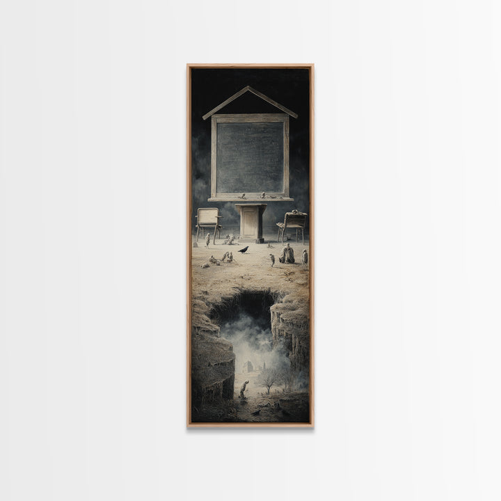 The Silent Schoolhouse, Surreal Apocalyptic Art, Tall Narrow Wall Art, Dark Fantasy Wall Art, Canvas Print, Halloween Wall Art