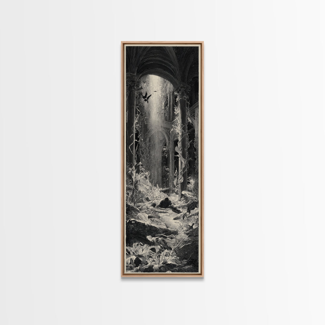 The Cemetery Greenhouse, Gothic Engraving Art, Tall Narrow Wall Art, Gothic Horror Wall Art, Framed Canvas Print, Halloween Wall Art