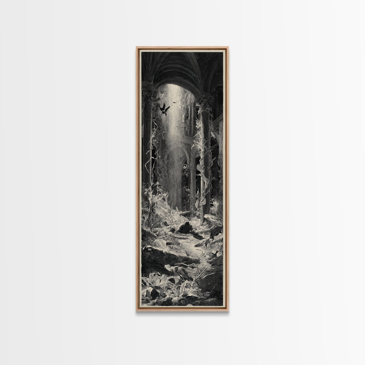 The Cemetery Greenhouse, Gothic Engraving Art, Tall Narrow Wall Art, Gothic Horror Wall Art, Framed Canvas Print, Halloween Wall Art
