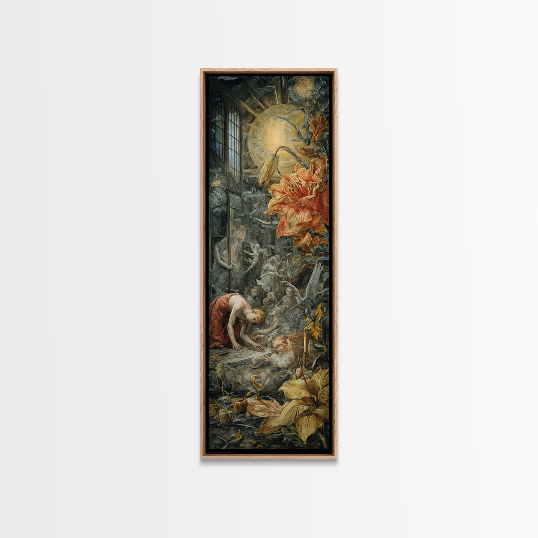 The Cemetery Greenhouse, Dark Renaissance Art, Tall Narrow Wall Art, Dark Fantasy Wall Art, Canvas Print, Halloween Wall Art