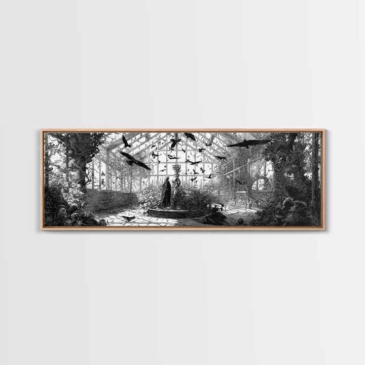 The Cemetery Greenhouse, Renaissance Engraving Art, Extra Wide Wall Art, Dark Fantasy Wall Art, Canvas Print, Halloween Wall Art