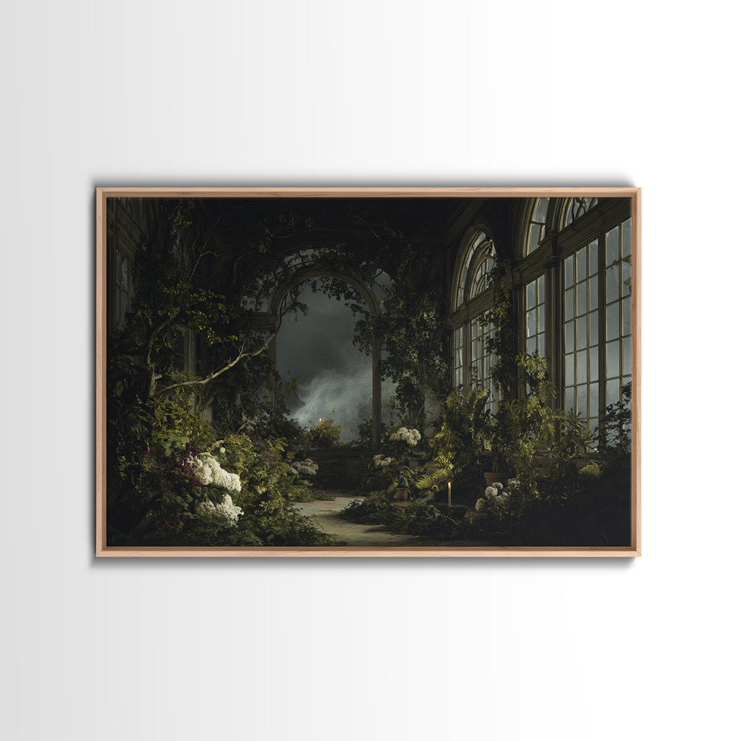 The Cemetery Greenhouse, Baroque Witchcraft Art, Landscape Wall Art, Dark Halloween Decor, Canvas Print, Halloween Wall Art