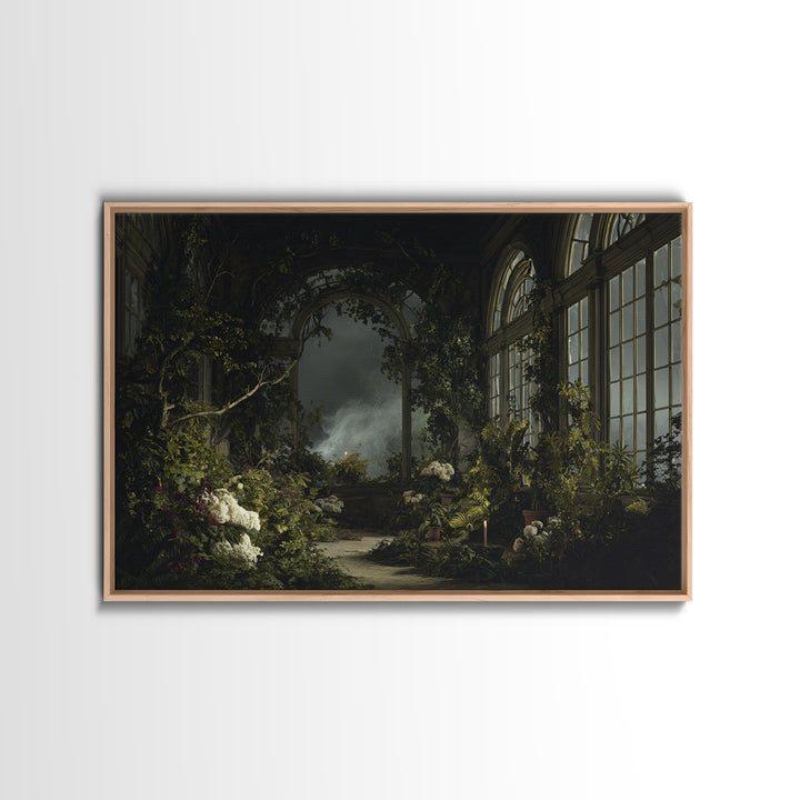 The Cemetery Greenhouse, Baroque Witchcraft Art, Landscape Wall Art, Dark Halloween Decor, Canvas Print, Halloween Wall Art