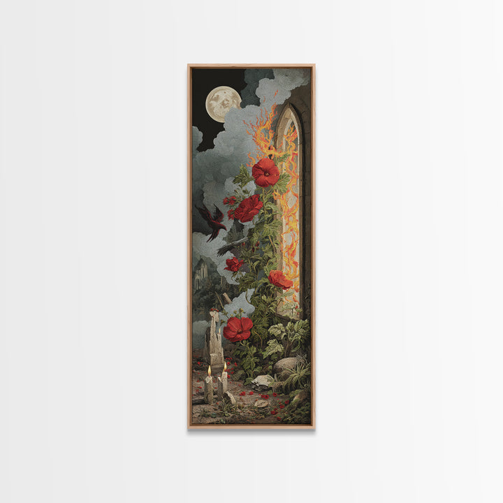 The Cemetery Greenhouse, Visionary Gothic Art, Tall Narrow Wall Art, Macabre Wall Art, Canvas Print, Halloween Wall Art