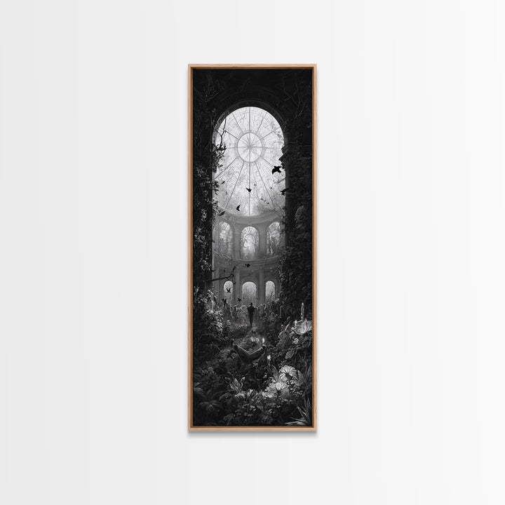 The Cemetery Greenhouse, Architectural Etching Art, Tall Narrow Wall Art, Dark Halloween Decor, Framed Canvas Print