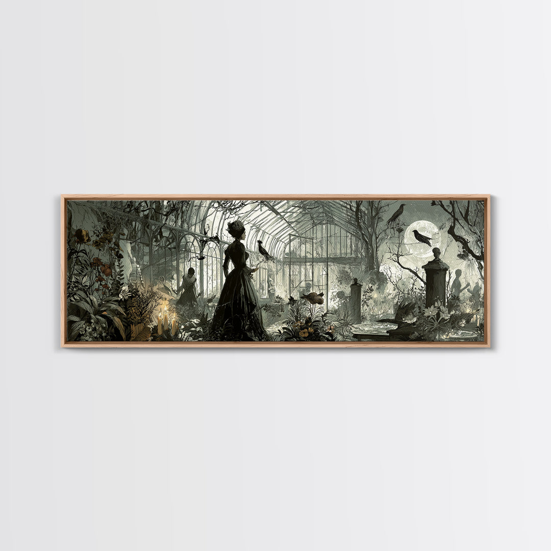 The Cemetery Greenhouse, Decadent Gothic Art, Extra Wide Wall Art, Dark Fantasy Wall Art, Canvas Print, Halloween Wall Art