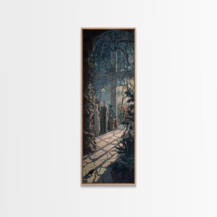 The Cemetery Greenhouse, Dark Symbolist Art, Tall Narrow Wall Art, Dark Halloween Decor, Framed Canvas Print, Halloween Wall Art
