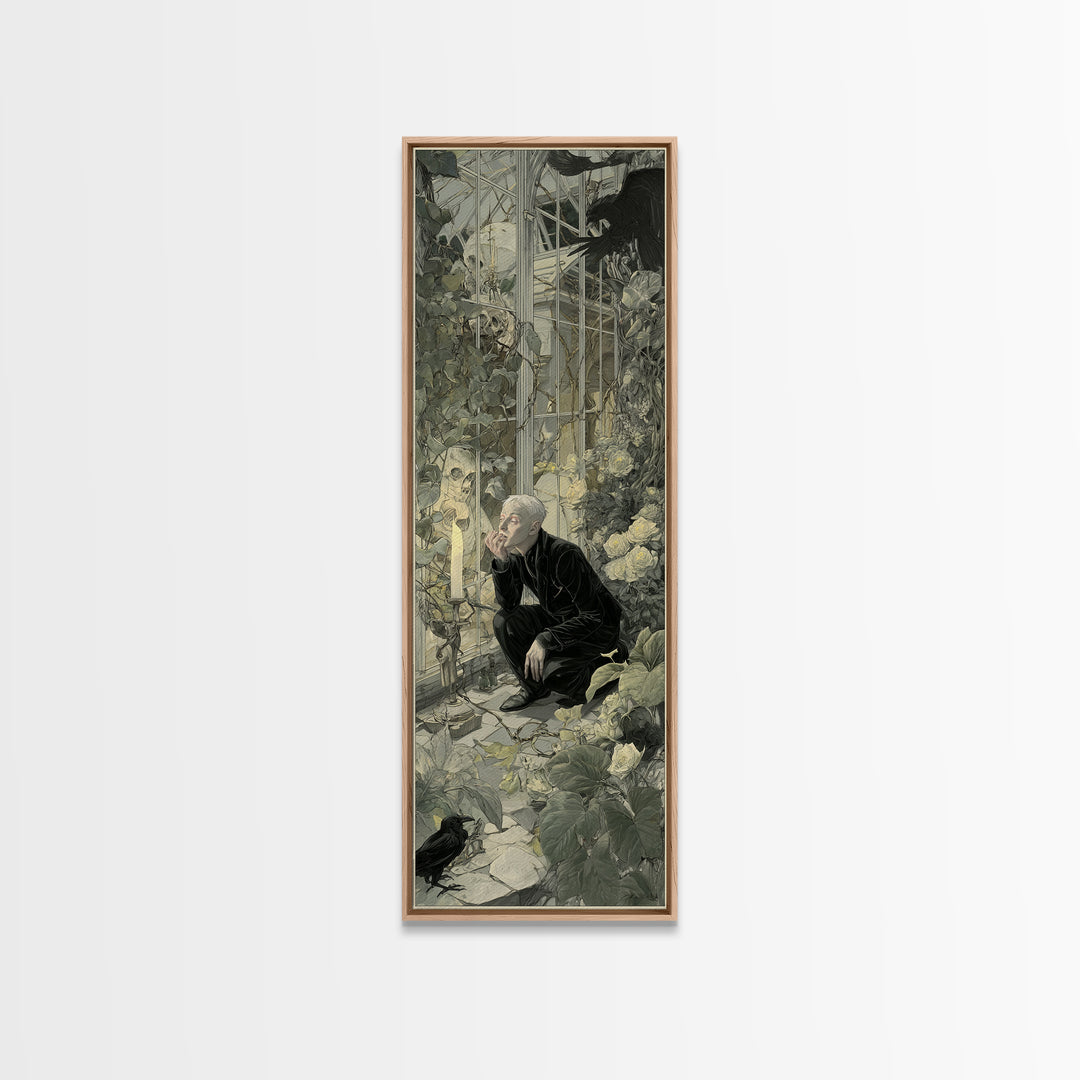 The Cemetery Greenhouse, Symbolist Etching Art, Tall Narrow Wall Art, Dark Fantasy Wall Art, Canvas Print, Halloween Wall Art