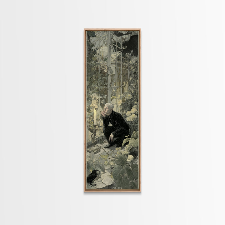The Cemetery Greenhouse, Symbolist Etching Art, Tall Narrow Wall Art, Dark Fantasy Wall Art, Canvas Print, Halloween Wall Art