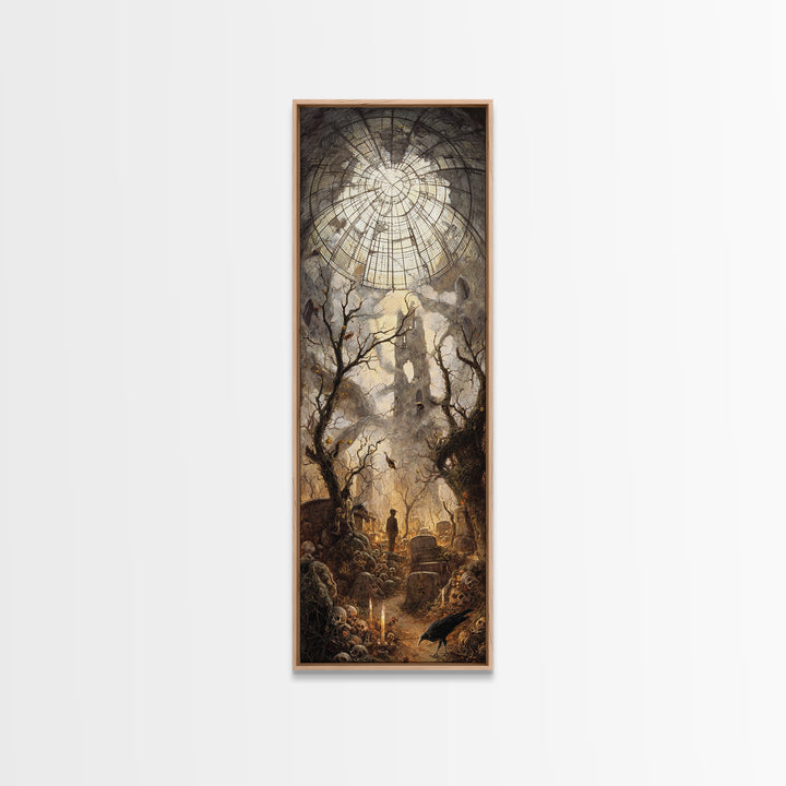 The Cemetery Greenhouse, Surreal Apocalyptic Art, Tall Narrow Wall Art, Dark Halloween Decor, Framed Canvas Print