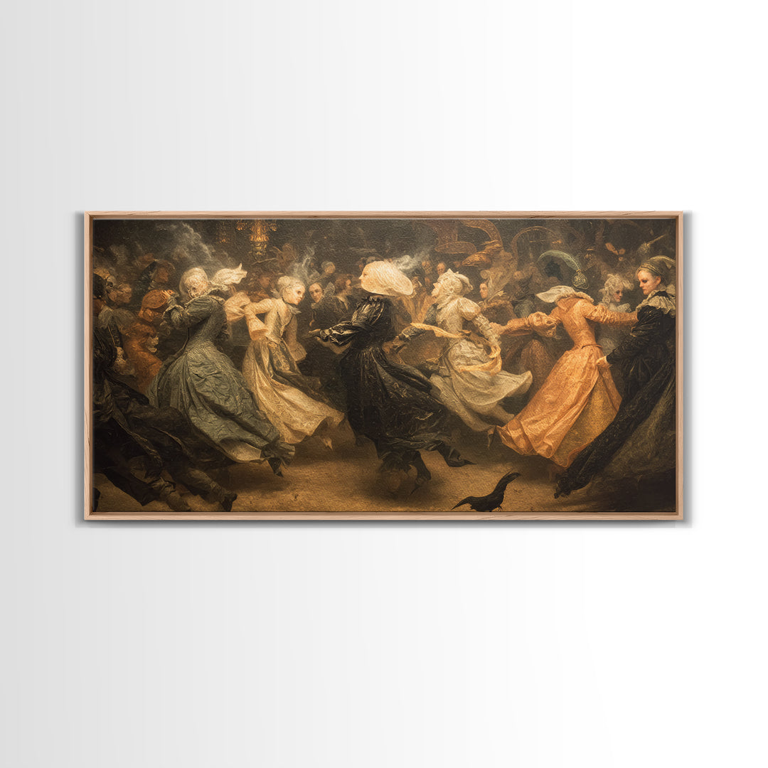 The Midnight Masquerade, Medieval Grotesque Art, Wide Panoramic Art, Gothic Horror Wall Art, Framed Canvas Print, Halloween Wall Art