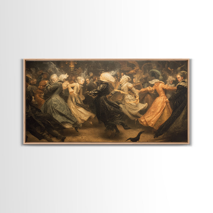 The Midnight Masquerade, Medieval Grotesque Art, Wide Panoramic Art, Gothic Horror Wall Art, Framed Canvas Print, Halloween Wall Art