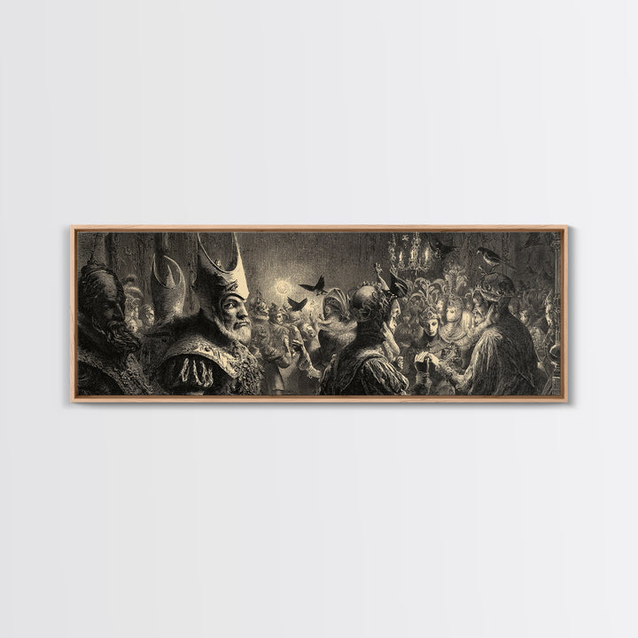 The Midnight Masquerade, Renaissance Engraving Art, Extra Wide Wall Art, Dark Fantasy Wall Art, Framed Canvas Print, Halloween Wall Art