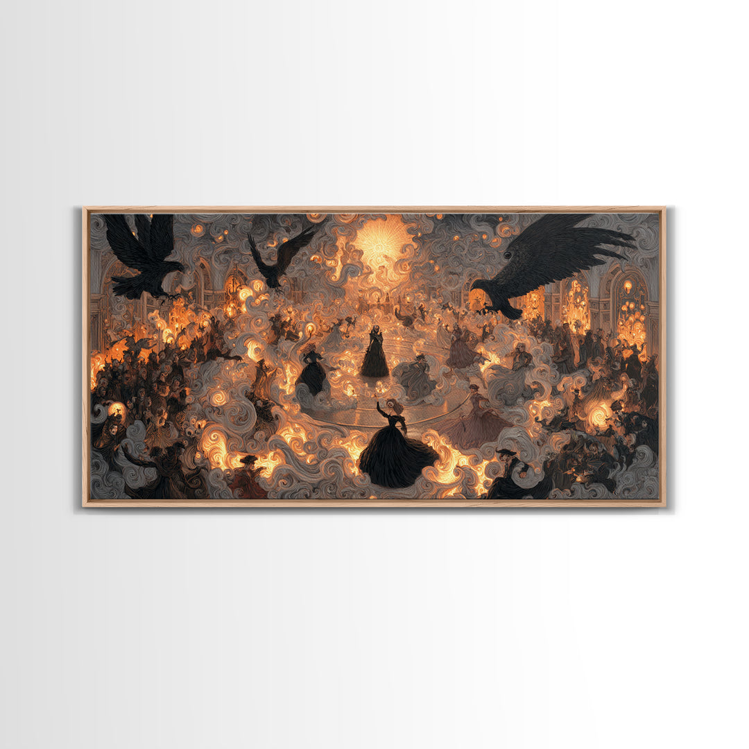 The Midnight Masquerade, Visionary Gothic Art, Wide Panoramic Art, Gothic Horror Wall Art, Framed Canvas Print, Halloween Wall Art