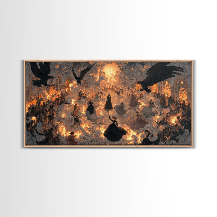 The Midnight Masquerade, Visionary Gothic Art, Wide Panoramic Art, Gothic Horror Wall Art, Framed Canvas Print, Halloween Wall Art