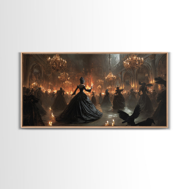 The Midnight Masquerade, Apocalyptic Romantic Art, Wide Panoramic Art, Gothic Horror Wall Art, Framed Canvas Print, Halloween Wall Art