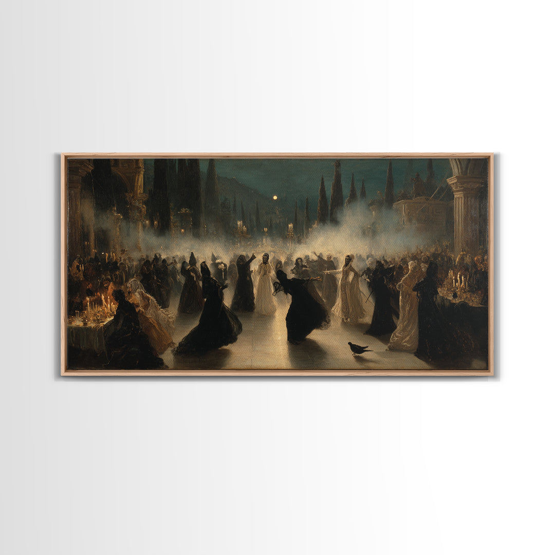 The Midnight Masquerade, Symbolist Gothic Landscape, Wide Panoramic Art, Dark Fantasy Wall Art, Canvas Print, Halloween Wall Art