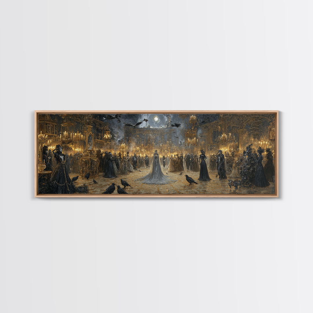 The Midnight Masquerade, Ornate Symbolist Art, Extra Wide Wall Art, Macabre Wall Art, Framed Canvas Print, Halloween Wall Art