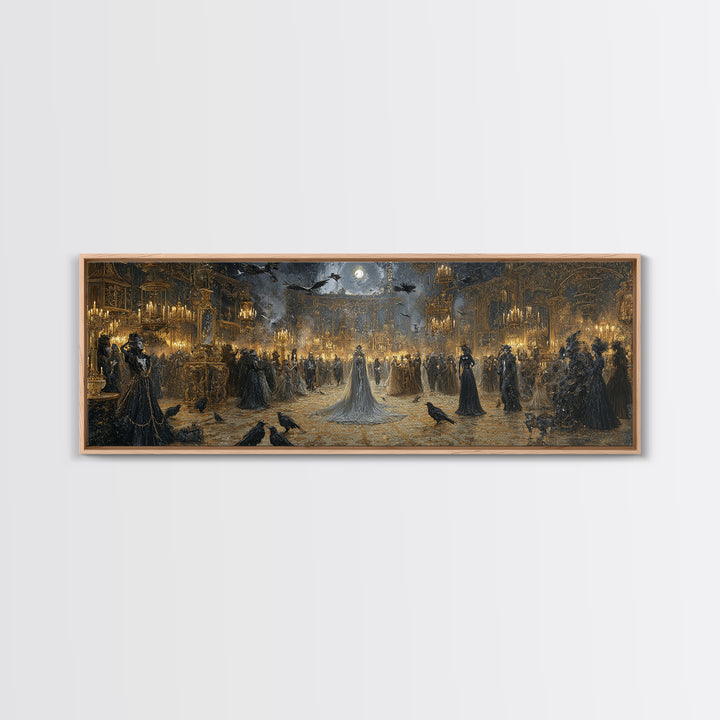 The Midnight Masquerade, Ornate Symbolist Art, Extra Wide Wall Art, Macabre Wall Art, Framed Canvas Print, Halloween Wall Art