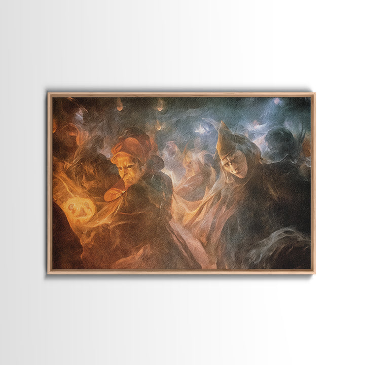 The Midnight Masquerade, Expressionist Gothic Art, Landscape Wall Art, Dark Halloween Decor, Framed Canvas Print, Halloween Wall Art