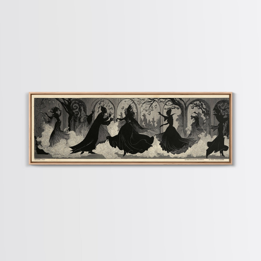 The Midnight Masquerade, Decadent Line Art, Extra Wide Wall Art, Macabre Wall Art, Framed Canvas Print, Halloween Wall Art