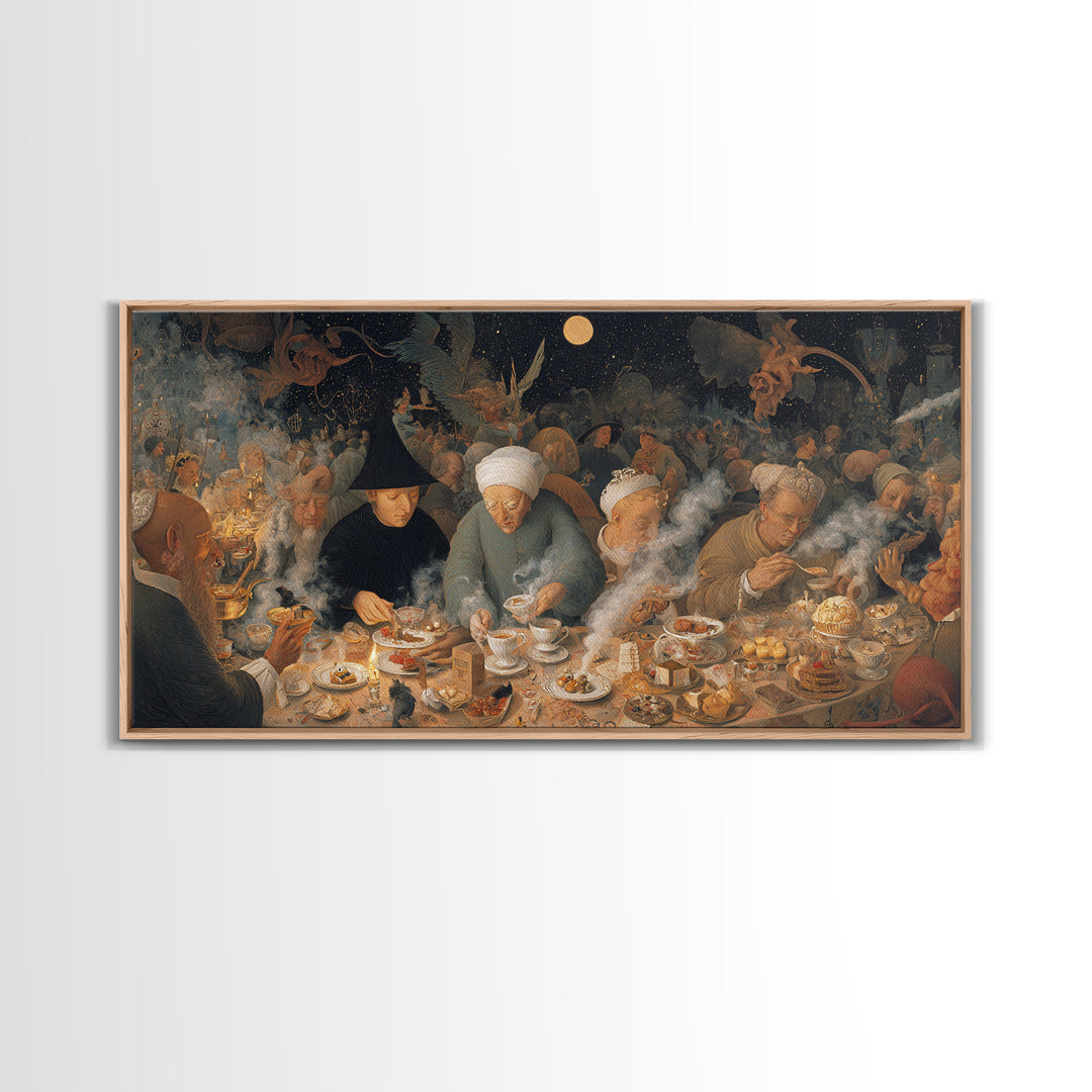 The Witches' Tea Party, Medieval Grotesque Art, Wide Panoramic Art, Macabre Wall Art, Canvas Print, Halloween Wall Art