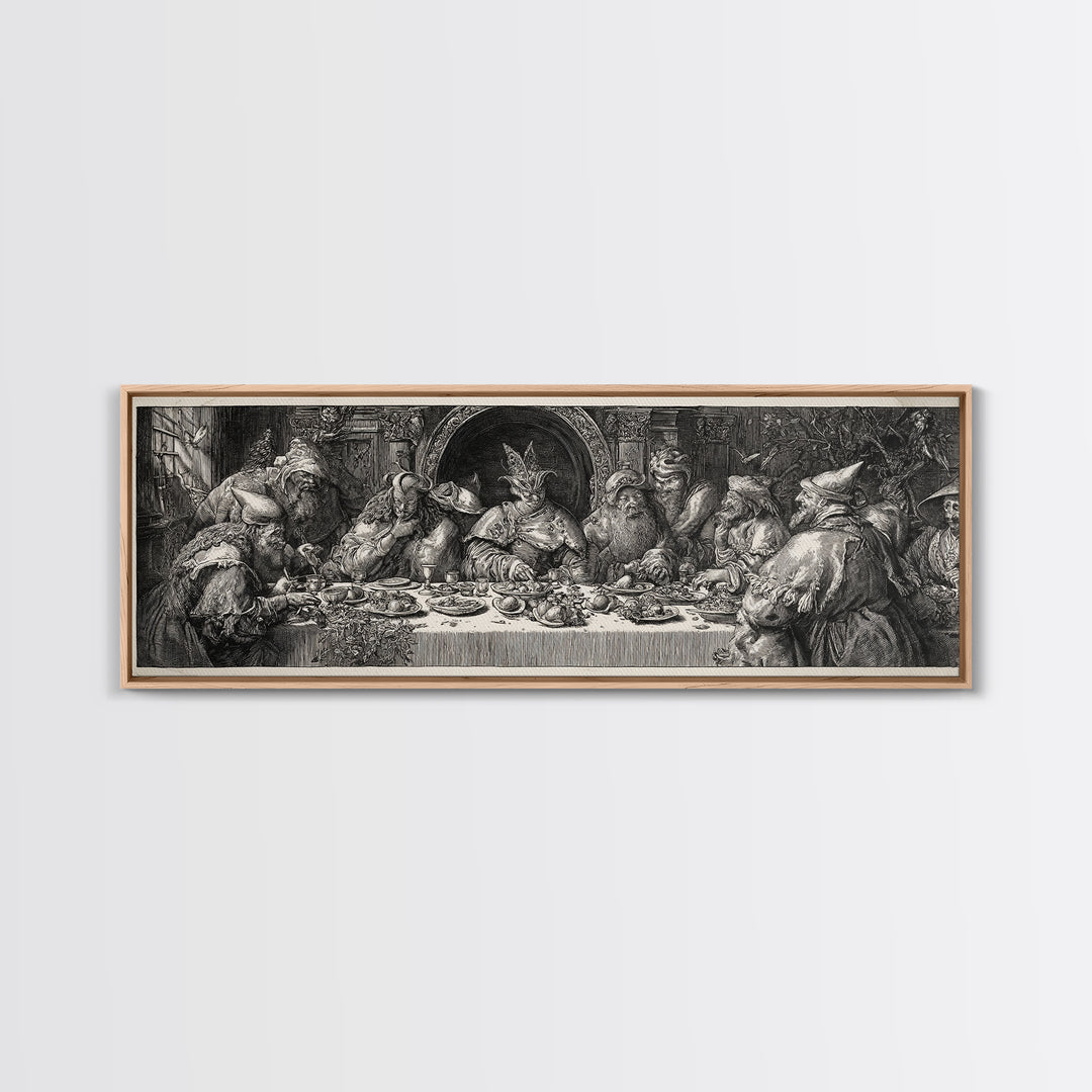 The Witches' Tea Party, Renaissance Engraving Art, Extra Wide Wall Art, Gothic Horror Wall Art, Canvas Print, Halloween Wall Art