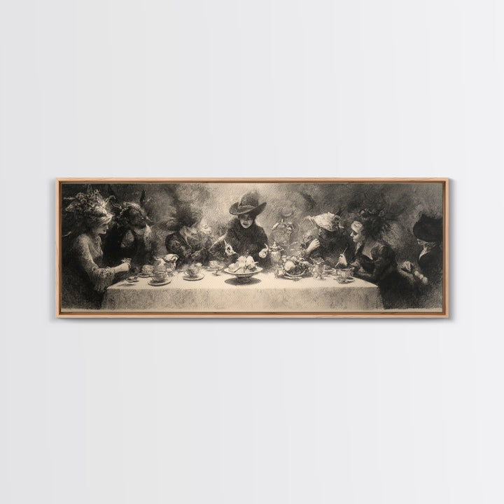 The Witches' Tea Party, Symbolist Dream Art, Extra Wide Wall Art, Gothic Horror Wall Art, Canvas Print, Halloween Wall Art